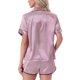 thumbnail image 3 of INSPIRE CHIC Conjunto de Pijama de Satén para Mujer, Manga Corta de Seda, Camisón Abotonado con Ribete en Contraste y Pantalones Cortos para Primavera Verano M Rosa, 3 of 6