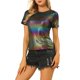 thumbnail image 4 of INSPIRE CHIC Tops de Fiesta Brillantes de Manga Corta Texturizados Metálicos para Mujer S Multicolor, 4 of 7