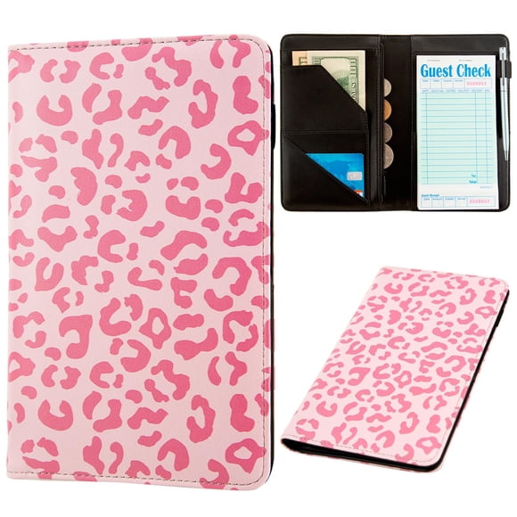 Libro para servidores BECEERE, bonito cuero rosa con bolsillo con cremallera