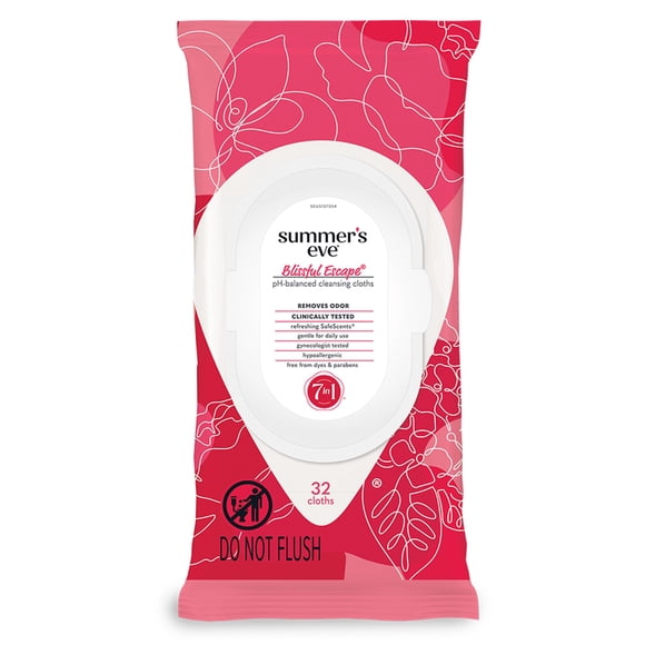 Toallitas femeninas Summer's Eve Blissful Escape con pH balanceado de 32 unidades