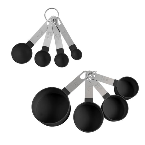 Ioensy - Juego De Tazas De Cucharas Medidoras Portátiles De 8 Piezas De Plástico Pp Para Bar Cafe Spices Black