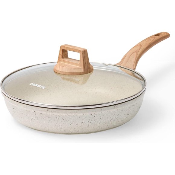 CAROTE Sartén antiadherente de 12 pulgadas color blanco crema con tapa