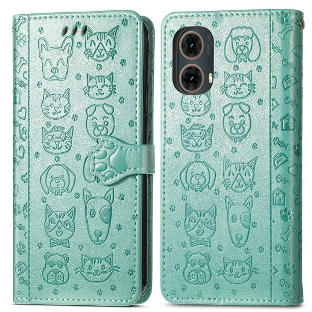 Funda Cartera FOXDOCK para Motorola Moto G45 , Flip PU con Relieve de Gatos y Perros, Tarjetero y Soporte
