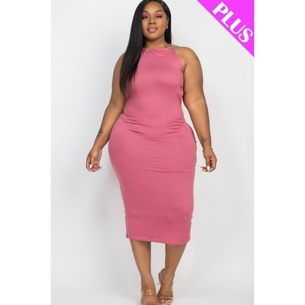 Vestido Largo con Espalda Abierta Cruzada en Talla Grande