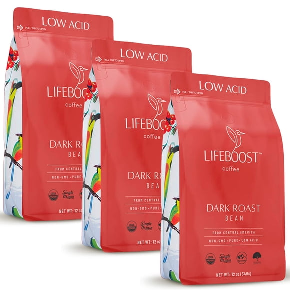Café negro integral Lifeboost orgánico con bajo contenido de ácido, 360 ml x 3