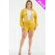 thumbnail image 3 of Conjunto De Sudadera Con Capucha Chaqueta Y Shorts De Terciopelo De Manga Larga Suaves Con Cremallera Color Mostaza (para Mujer), 3 of 5