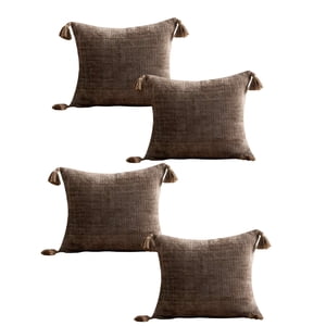 Genérico - Set De 4 Fundas De Cojin Chenille Con Borlas 45X45 Café