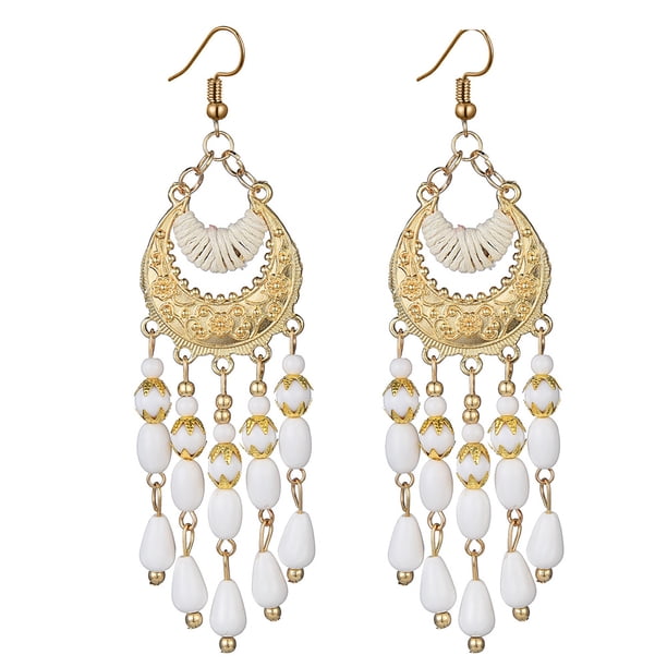 Pendientes largos de estilo bohemio con borlas vintage y cuentas