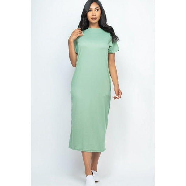 Saronite Vestido Largo Básico de Manga Corta, Color Verde Bahía (para Mujer)
