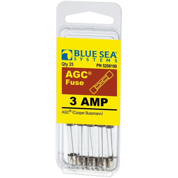 Fusible Blue Sea Systems 5208100 AGC de 3 A, paquete de 25