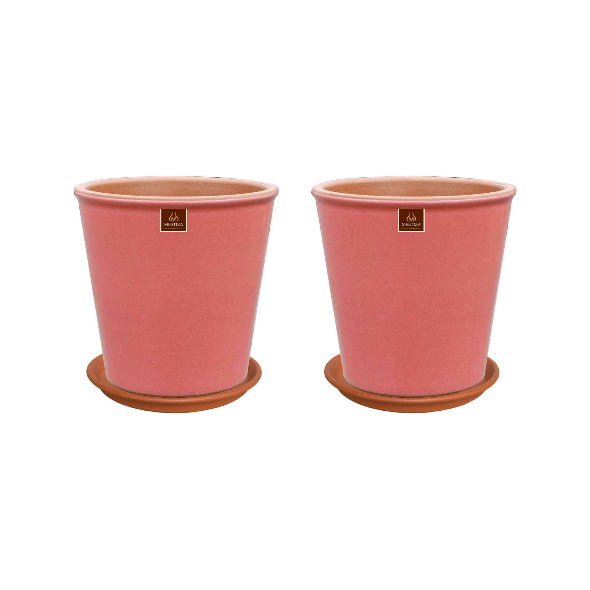 Pottery - Set De 2 Macetas Zaia 20 Cm Rosa Alegre Y Sus Platos