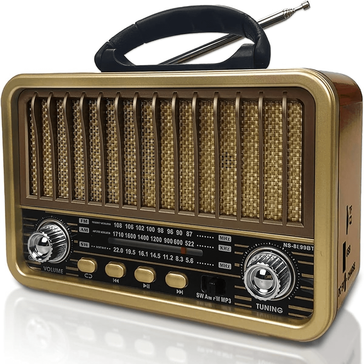Radio Portatil Mini Retro Vintage Am/sw/fm Bluetooth Tasbel
