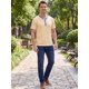 thumbnail image 2 of INSPIRE CHIC Camisetas Henley de Hombre de Manga Corta Casual Elástica Texturizada XXL Caqui, 2 of 5