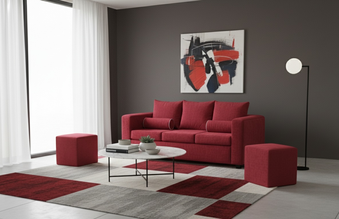 Fancy Hogar - Sofa Princess 3 Cuerpos 2 Puff Felpa