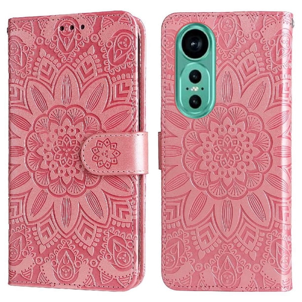 Funda tipo cartera FOXDOCK para Huawei Nova 12 , diseño girasol en relieve, cuero PU, cierre magnético, soporte y tarjetero