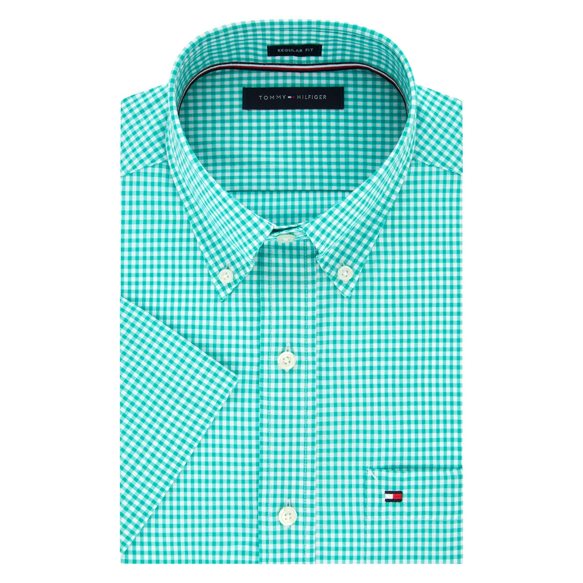 Camisa Tommy Hilfiger De Manga Corta Con Botones Para Hombre, Color Turquesa