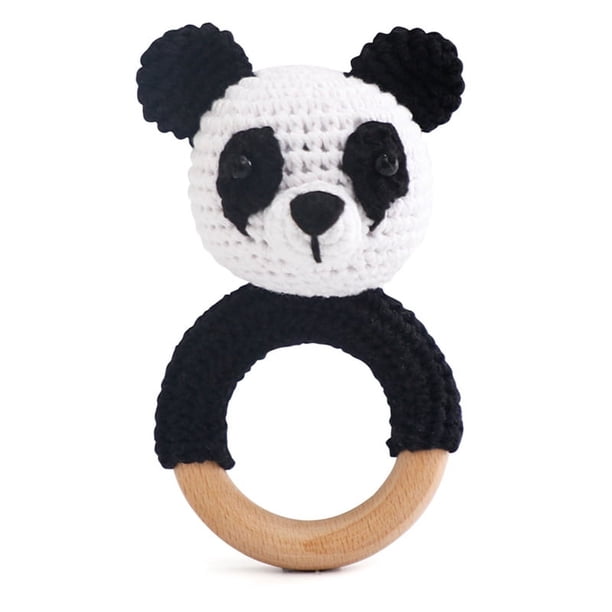 Infant Crochet Rattle Made Of Beech Wood, Panda Teething Beech Wood Gum Food Grade Long Tooth Period Oral Development Period