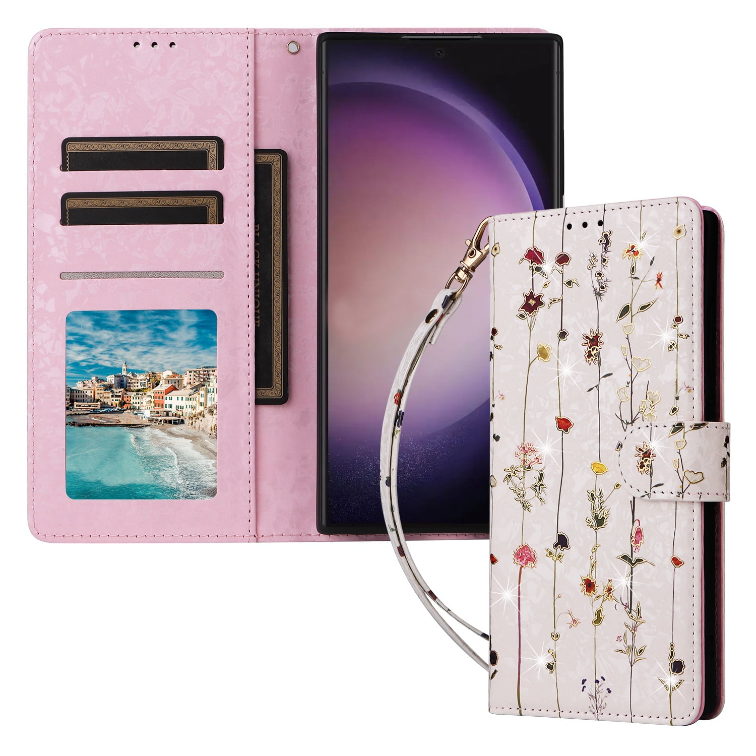 Foxdock Funda Tipo Cartera Floral Para Samsung Galaxy S24 Ultra ,funda Con Tapa De Cuero Pu, Protección Antigolpes Con Ranuras Para Tarjetas Y Soporte