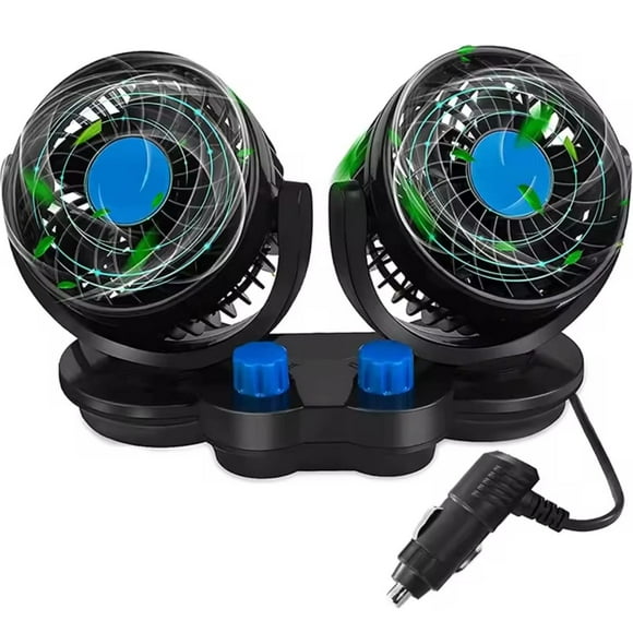 Ventilador Doble Para Auto 12V Ventilador Giratorio negro