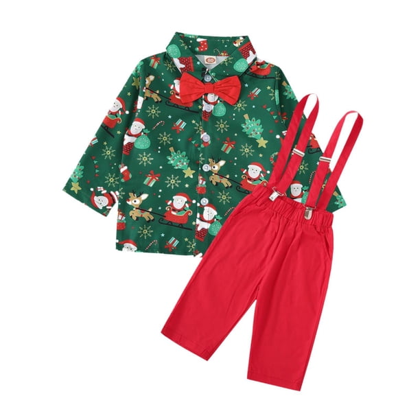 Conjunto de traje para niños con pajarita, vestido formal, atuendos navideños para festivales navideños infantiles Tirantes con clip