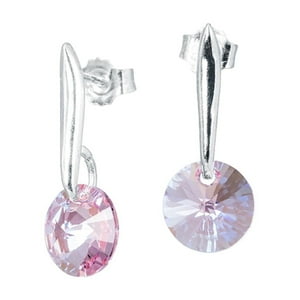 Joyas Montero - Aros Punto De Luz Plata Italiana 925 Y Cristal Genuino Ligth Rose