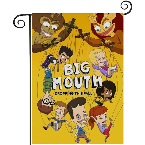 Big Mouth-bandera de jardín temática. Regalo perfecto para fans, amigos y familiares, ideal para actividades al aire libre y decoración de fiestas.28CM*45CM