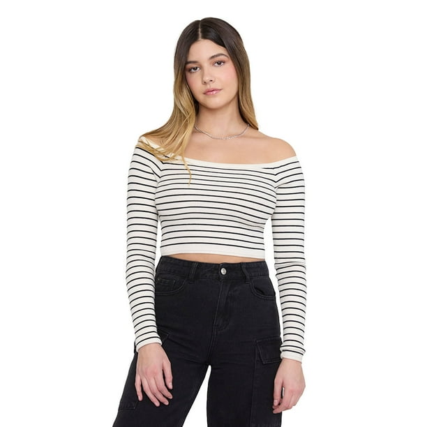 Sweater Mujer Rayado Off Shoulder Blanco Rayas Corona