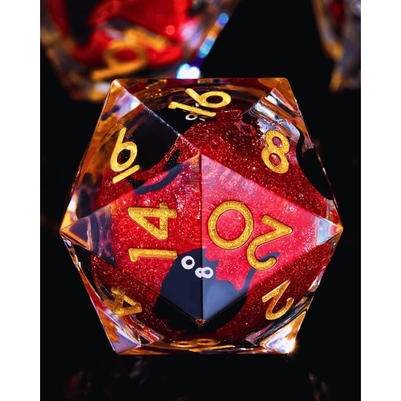 D20 Dado Froggod 22 mm Núcleo Líquido con Grabado de Cabeza de Gato (Rojo)
