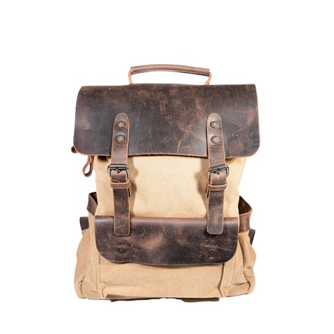 Santini - Mochila Vintage Yute + Cuero Beige