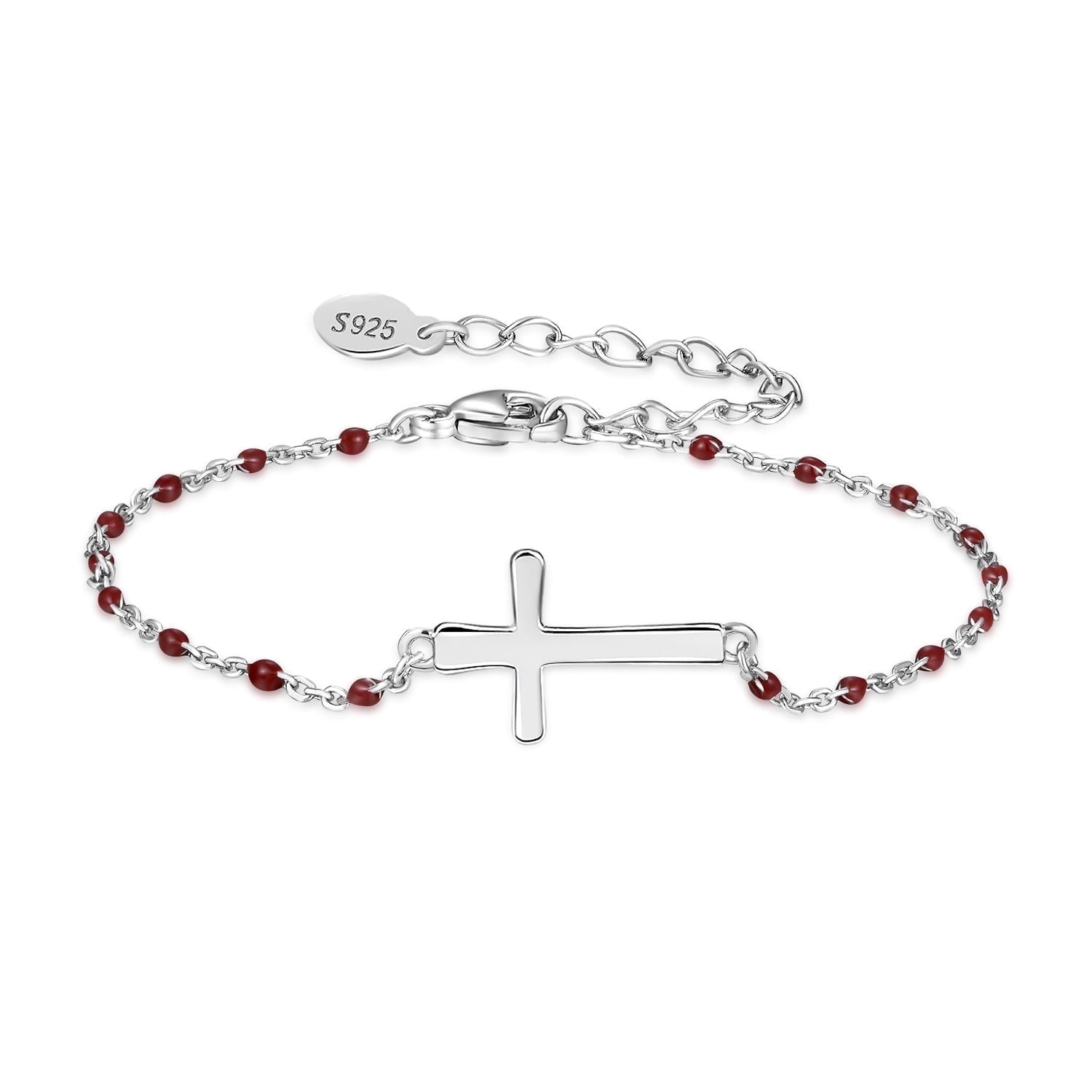 Heshpaws - Pulsera S925 Sterling Silver Cross Ajustable Plata