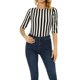 thumbnail image 1 of INSPIRE CHIC Camiseta Básica de Mujer con Mangas al Codo Cuello Redondo Ajustada Regreso a Clases Camiseta Casual Estampada Negra-Raya Vertical M, 1 of 6