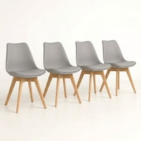 Nevi Express - Pack 4 Sillas Tulip Acolchadas Madera Color Gris