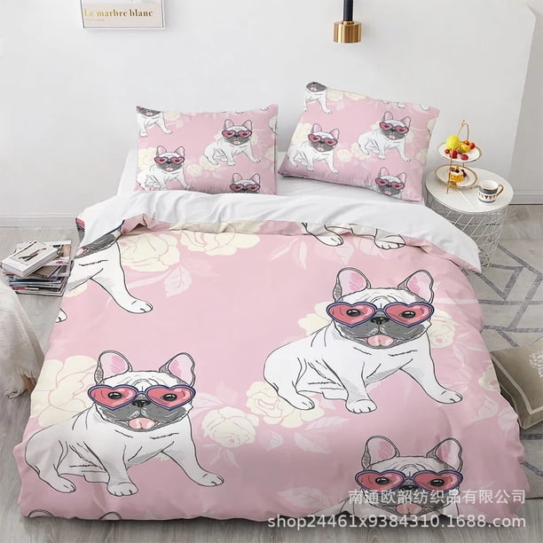 x81 Bed SheetsCute little frenchie bedding comforter set soft home textile polyester digital printing handsome luxury birthday gift 3-Piece Bedding Set (1 Duvet Cover + 2 Pillow Shams) nj81