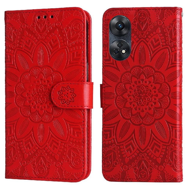 Funda tipo cartera FOXDOCK para OPPO Reno 8T 4G , diseño girasol en relieve, cuero PU, cierre magnético, soporte y tarjetero