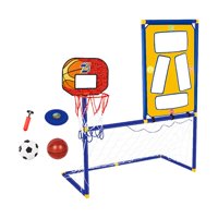 Ioensy - Portería De Fútbol, Soporte De Baloncesto, Estante De Disco Compacto 3 En 1 Para Niños Al Aire Libre