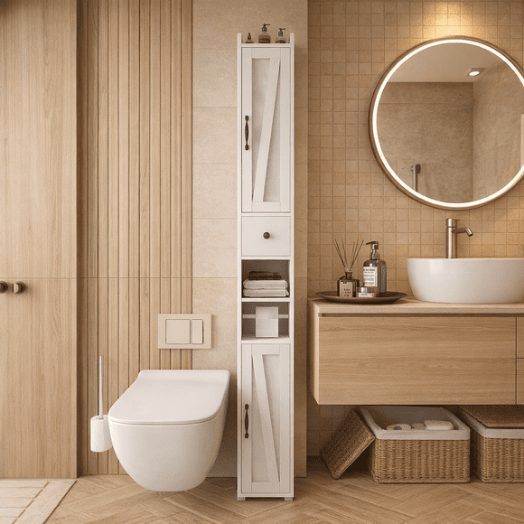Mueble Organizador De Baño Estilo Europeo 20x20x180cm Blanco