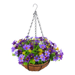 Magideal - Cesta Colgante De Flores De Margaritas Artificiales, Decoración De Plantas Colgantes Falsas, Maceta Colgante Con Cadena Para Césped, Porche, Balcón, Violeta