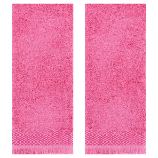 REGALWOVEN Patrones Geométricos Toallas de Mano Decorativas Turcas Juego de 2, Suaves y Absorbentes para Baño y Cocina Rosa 13" x 29"