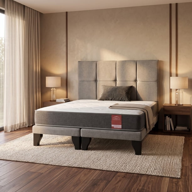 Cama 2 Plazas Europea América Slim Respaldo Atenas 150x190x50 Cm Tela Gris