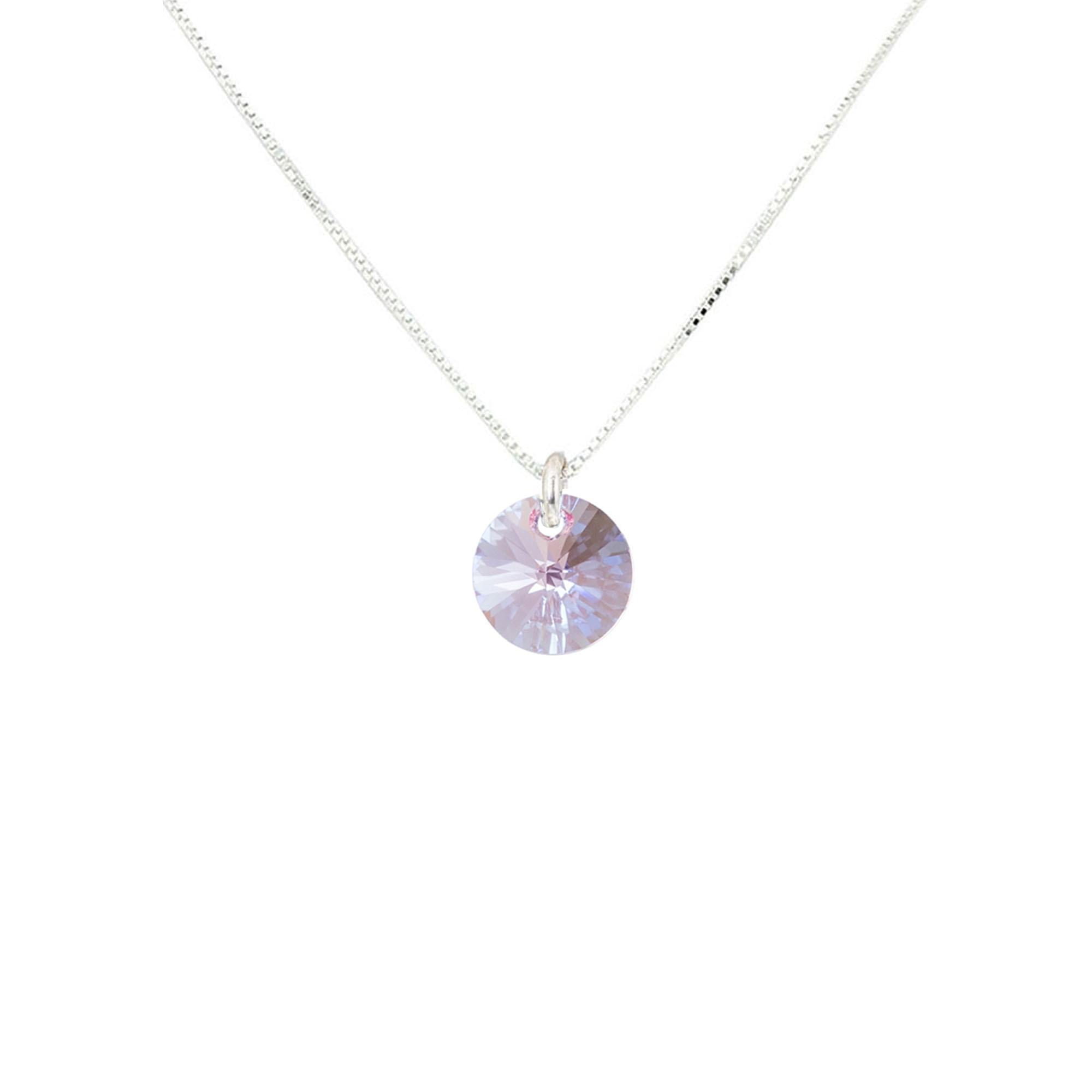 Collar Punto De Luz Plata Italiana 925 Y Cristal Genuino Light Rose