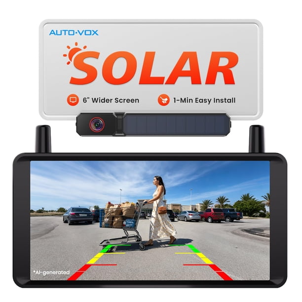 Cámara de visión trasera AUTO-VOX 15 cm inalámbrica con carga solar, pantalla de 6"