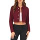 thumbnail image 1 of INSPIRE CHIC Chaqueta de Mezclilla Recortada Lavada de Primavera Verano con Botones Desgastados para Mujer de Regreso a Clases en Color Burdeos Talla S, 1 of 7