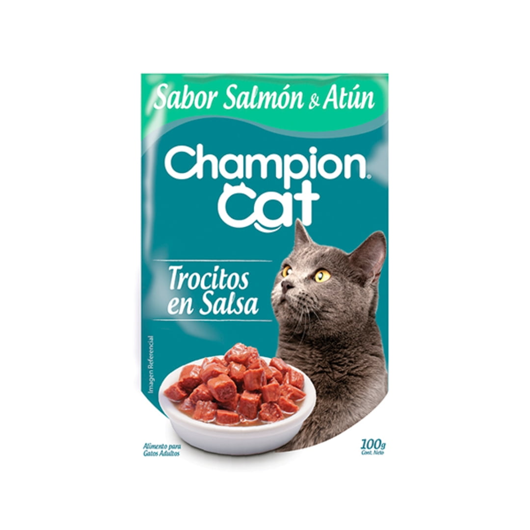 Alimento Húmedo Gato Adulto Trocitos Sabor Atún Y Salmón Pouch 100 g Champion Cat