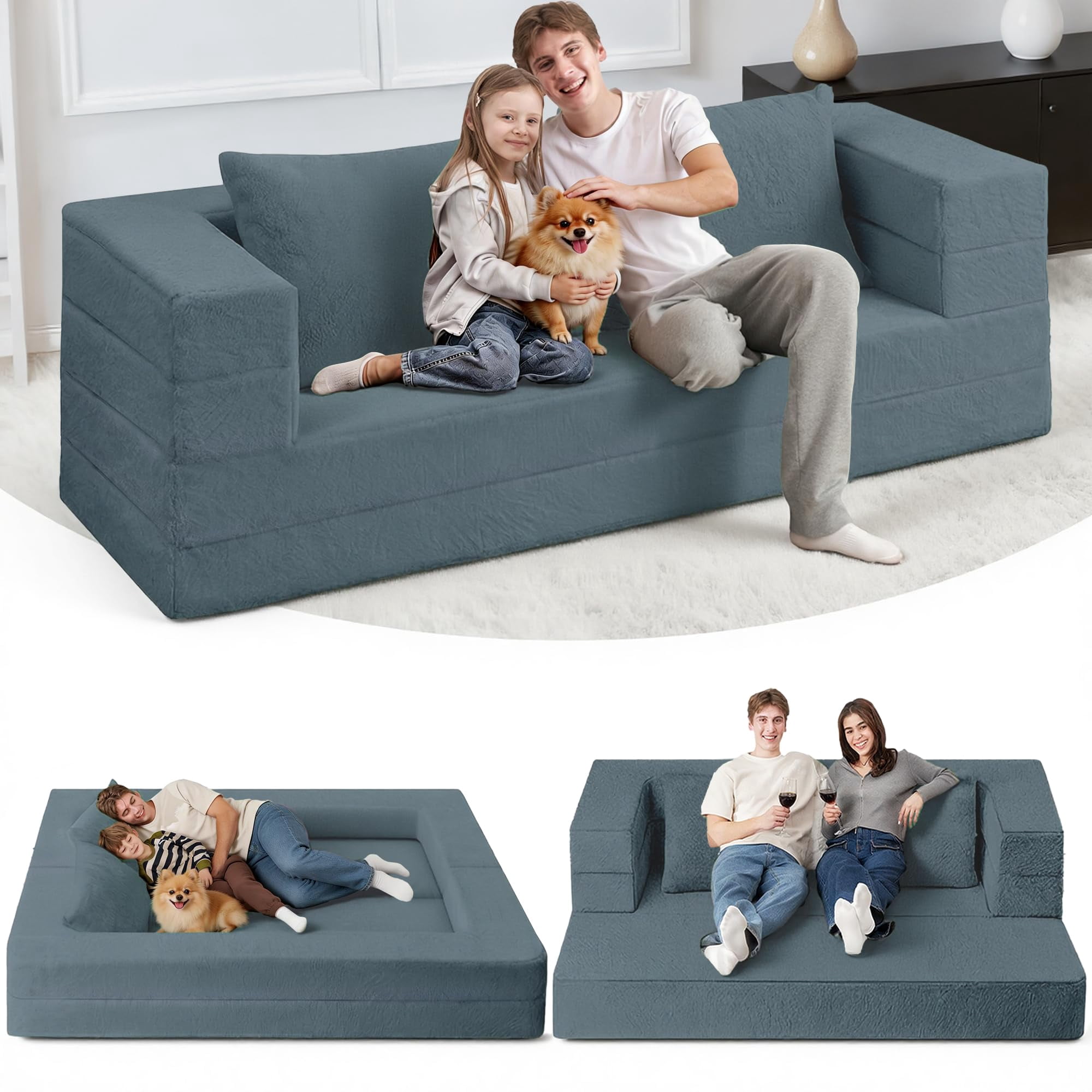 Sofá Cama Convertible Tipo Futón Cansunna Con Almohada Y Funda Extraíble