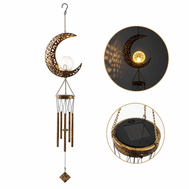 Campana De Viento Solar Led Decoración Jardín Colgante Hierro dorado LUNA
