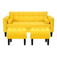 Bodevir - Sofa Retro 3C + 2 Pouf Felpa 00 Amarillo