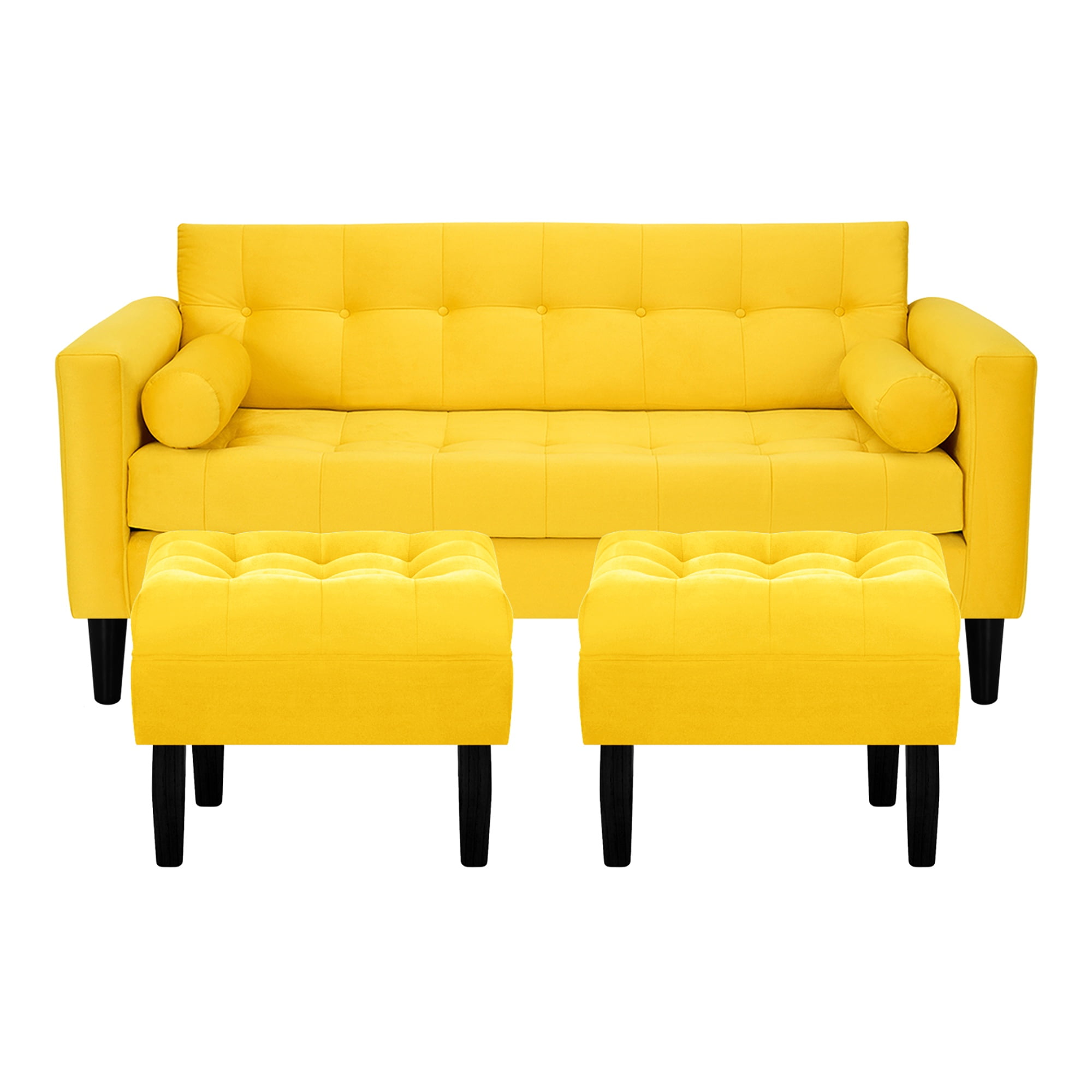 Bodevir - Sofa Retro 3c + 2 Pouf Felpa 00 Amarillo