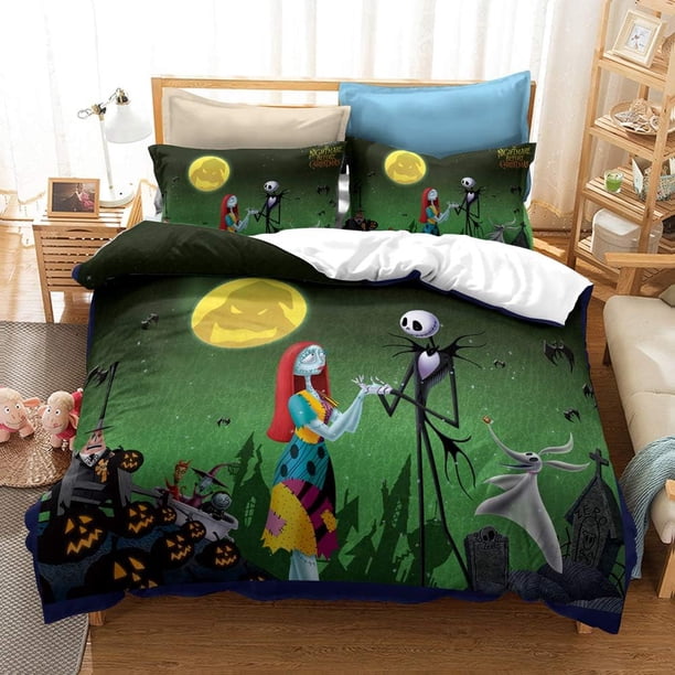 Nightmare-Before Christmas Duvet Cover Set 3 Pcs for Kid Halloween Suit Quilt Cover with Zip Microfiber Soft Duvet Cover Bedding Set