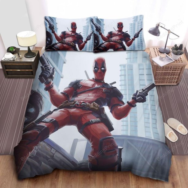 Deadpool Hanging Quilt Duvet Cover Set Comforter Cover Bedroom Decor3-Piece Bedding Set