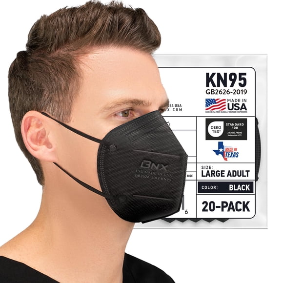 Mascarilla facial BNX KN95 E95 desechable, paquete de 20 unidades, fabricada en EE. UU.